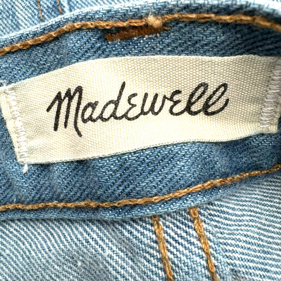 MADEWELL Women's 24 XS The Perfect Jean Short Bowman Wash Orange Stripe Raw Hem - Picture 4 of 12
